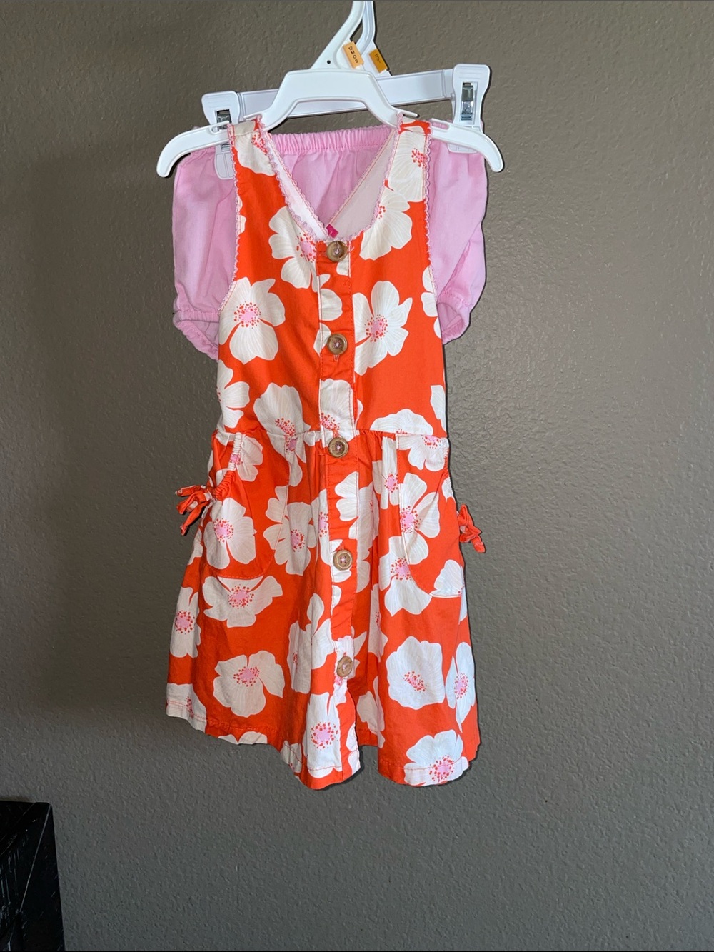 Penelope Mack Orange Floral Button-Front Dress with Pink Bloomer